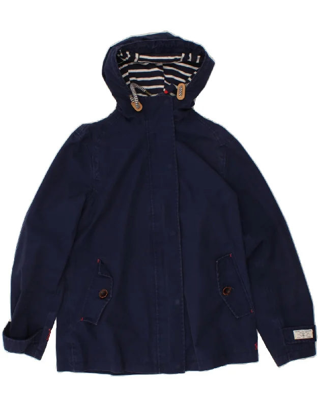 JOULES Womens Hooded Rain Jacket UK 12 Medium Navy Blue Cotton Edgy Women's Punk
