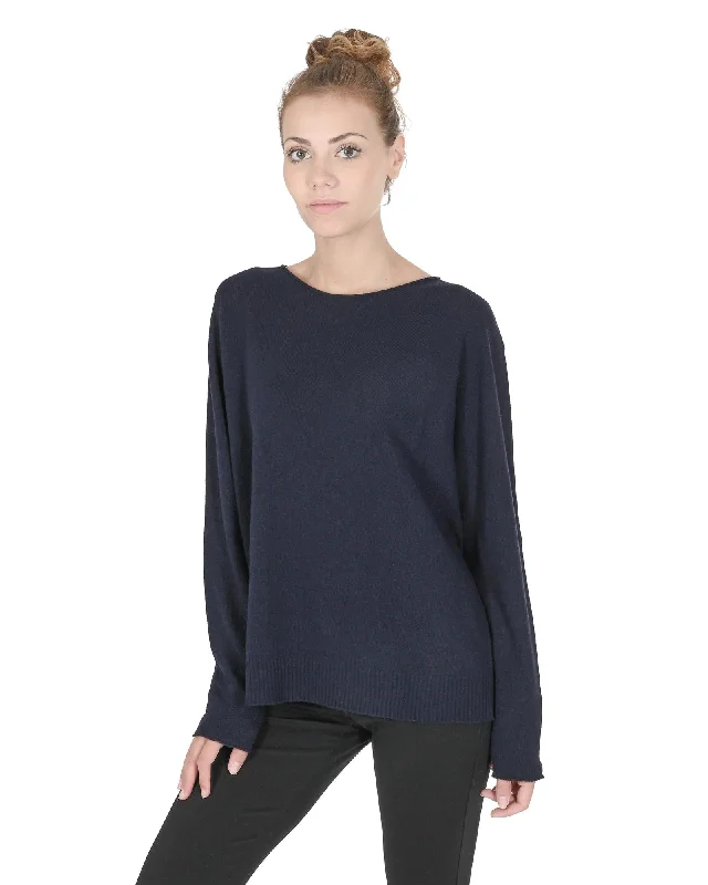 Crown of Edinburgh Cashmere Women's Premium Cashmere Oversize Boatneck Sweater in Navy blue - XL Preppy Women's College Crown of Edinburgh Cashmere Women's Premium Cashmere Oversize Boatneck Sweater in Navy blue - XL Preppy Women's College
