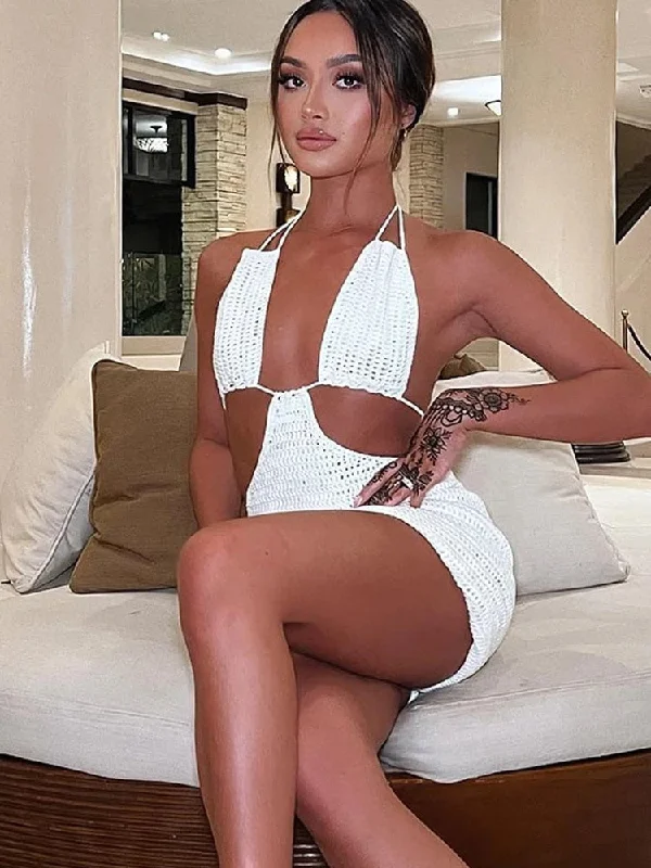 A&A Knitted Mini Cut Out Summer Dress Earthy Women's Hemp - based