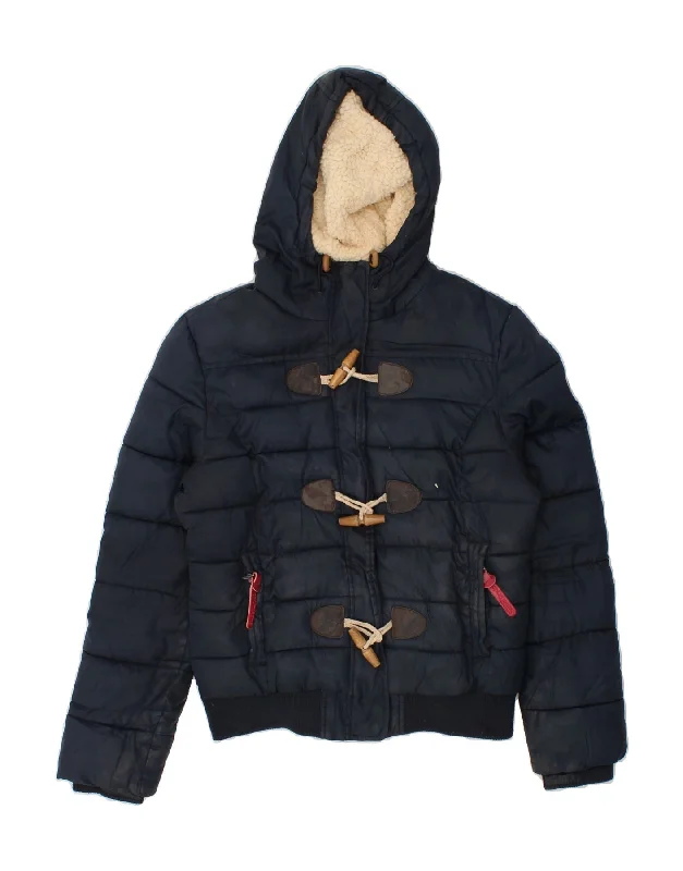 SUPERDRY Womens Hooded Duffle Padded Jacket UK 16 Large Navy Blue Refined Women's Hand - crafted