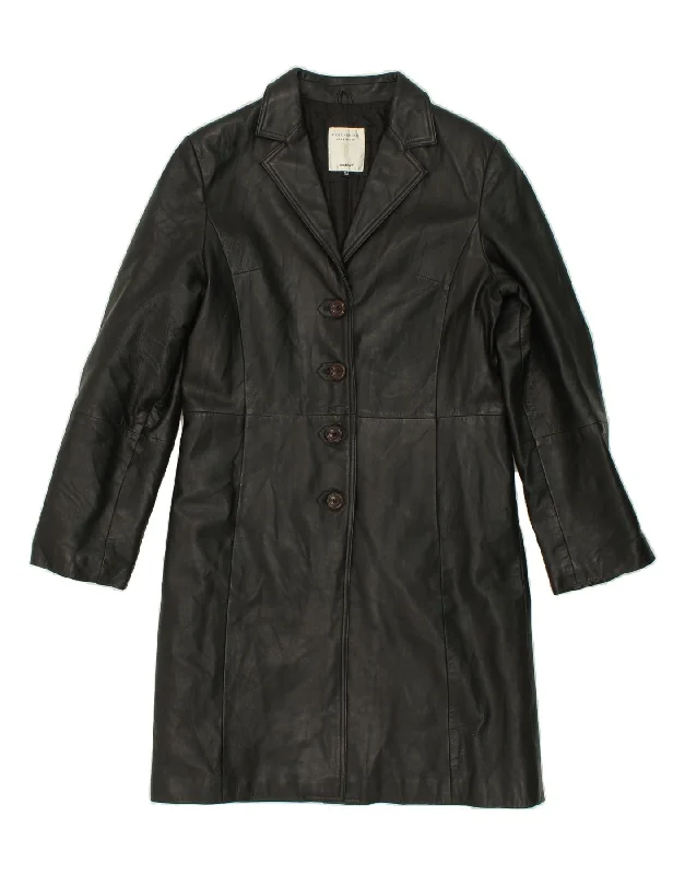 CONBIPEL Womens Leather Coat IT 44 Medium Black Leather Vintage Women's 1970S 
