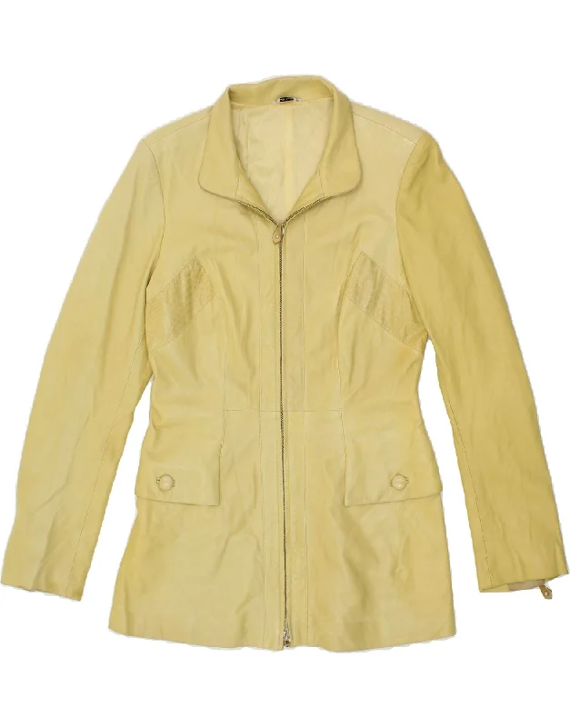 VINTAGE Womens Leather Jacket IT 42 Medium Yellow Leather Refined Women's Velvet