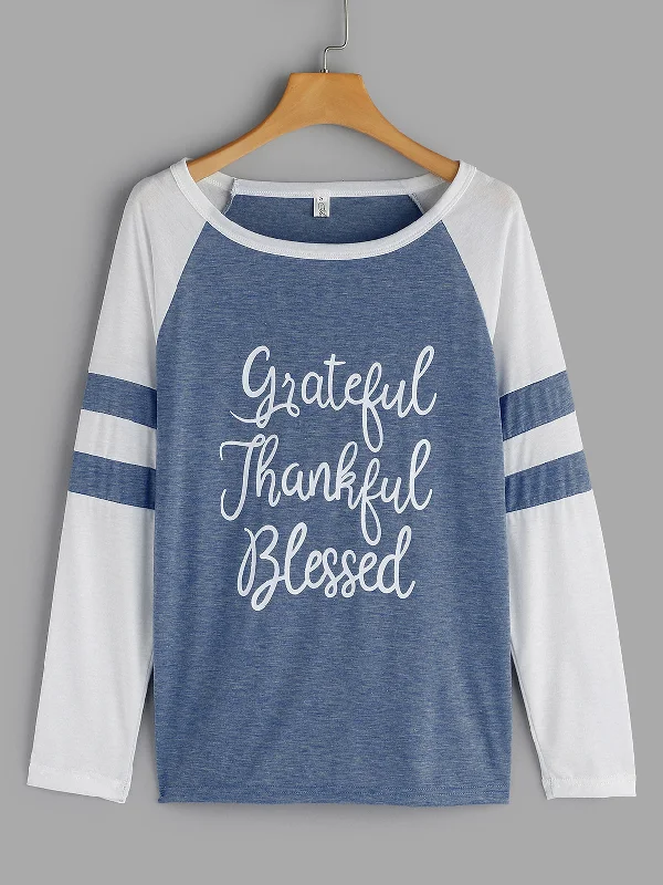 Custom Round Neck Stripe Letter Printed Long Sleeve T-Shirts Country