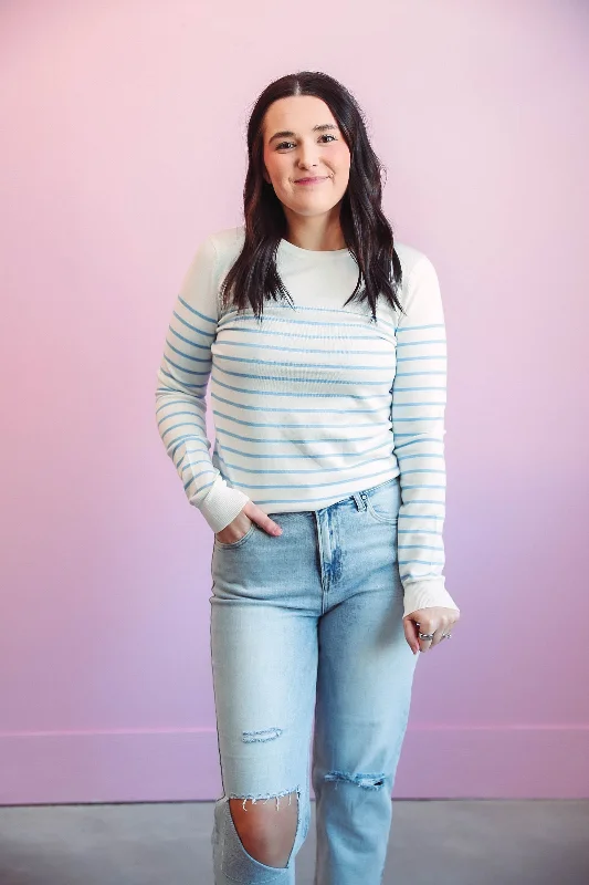 Kayla Striped Sweater-Ivory/Chambray Traditional Women's 