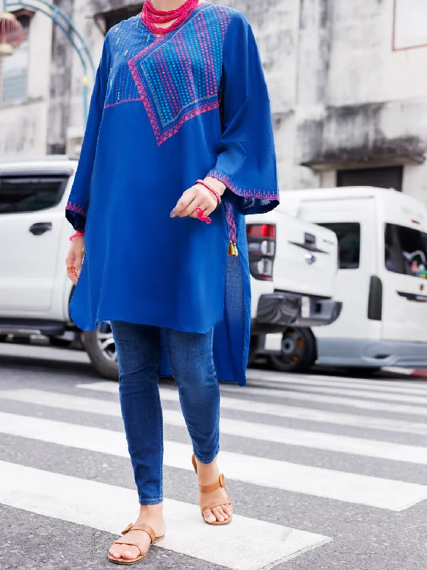 Blue Dyed Lawn Tunic - AL-LK-954 Refined Women's 