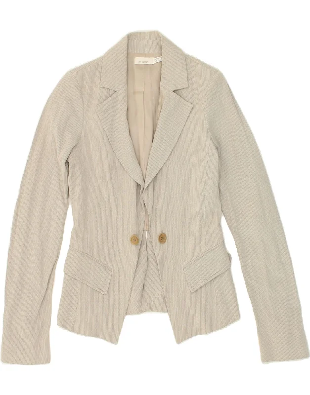 PINKO Womens Blazer Jacket UK 10 Small  Beige Striped Cotton performance