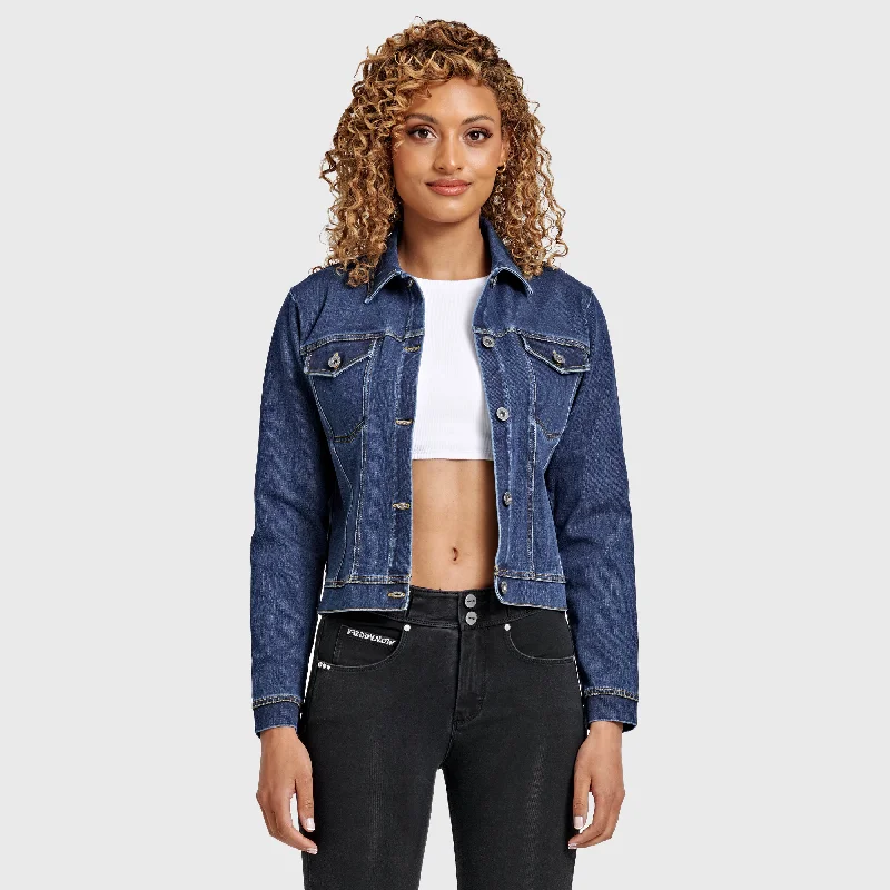 Denim Jacket - Dark Blue + Yellow Stitching Monochromatic Office Style