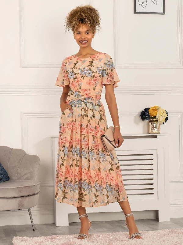 Reagan Floral Print Chiffon Dress, Pink Dynamic Women's High - energy