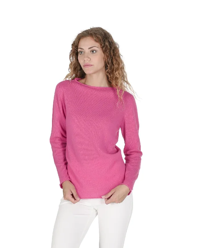 Crown of Edinburgh Cashmere Women's Cashmere Boatneck Sweater in Fuchsia - M Street