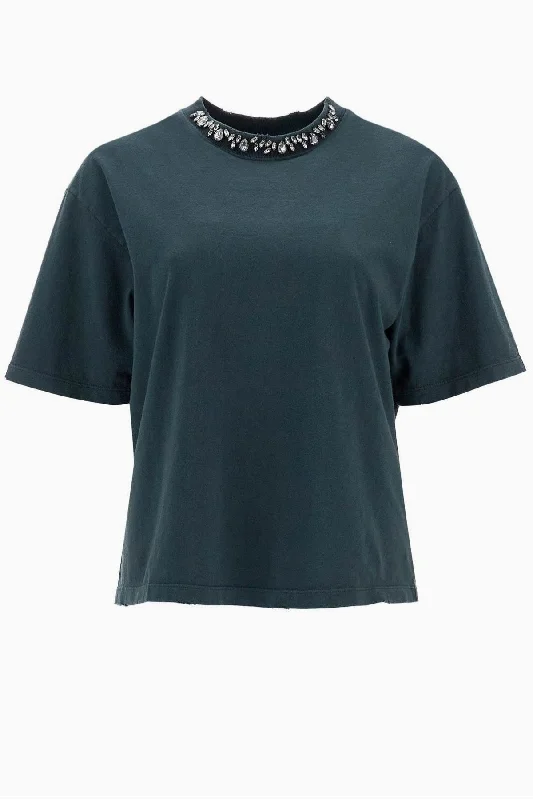 Regular T-Shirt Dyed Organic Gauze Jersey w. Crystals - Washed Black Trendy Women's 