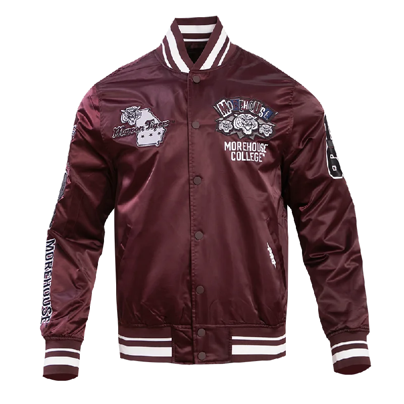 NCAA MOREHOUSE COLLEGE HOMECOMING RIB MEN'S SATIN JACKET (WINE) Preppy Women's College NCAA MOREHOUSE COLLEGE HOMECOMING RIB MEN'S SATIN JACKET (WINE) Preppy Women's College