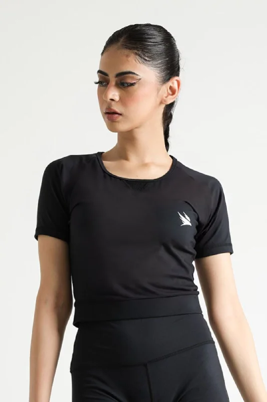 LUNA MESH CROP TOP- MIDNIGHT BLACK Minimalist Women's Casual