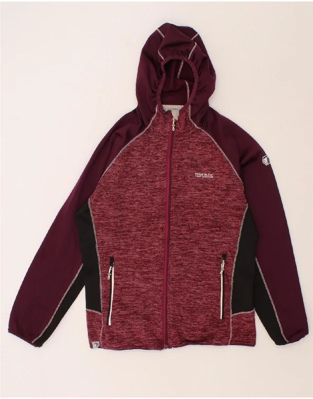 REGATTA Womens Hooded Windbreaker Jacket UK 14 Large  Burgundy Colourblock British Gentlewoman Style
