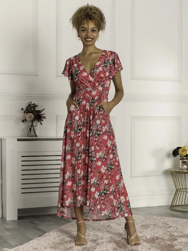 Piper Dip Hem Mesh Maxi Dress, Hot Pink Bohemian Women's Free