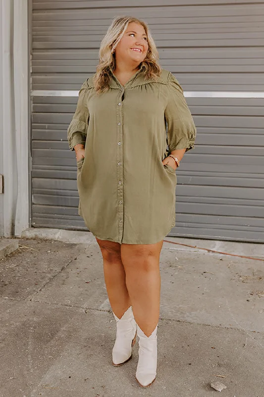 Falling Leaves Button Down Mini Dress in Olive Curves Modern Women's 