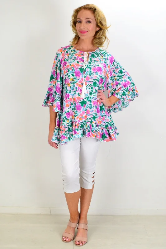Flower frenzy Beach Relaxed Tunic Top Laid - back Women's Vibe