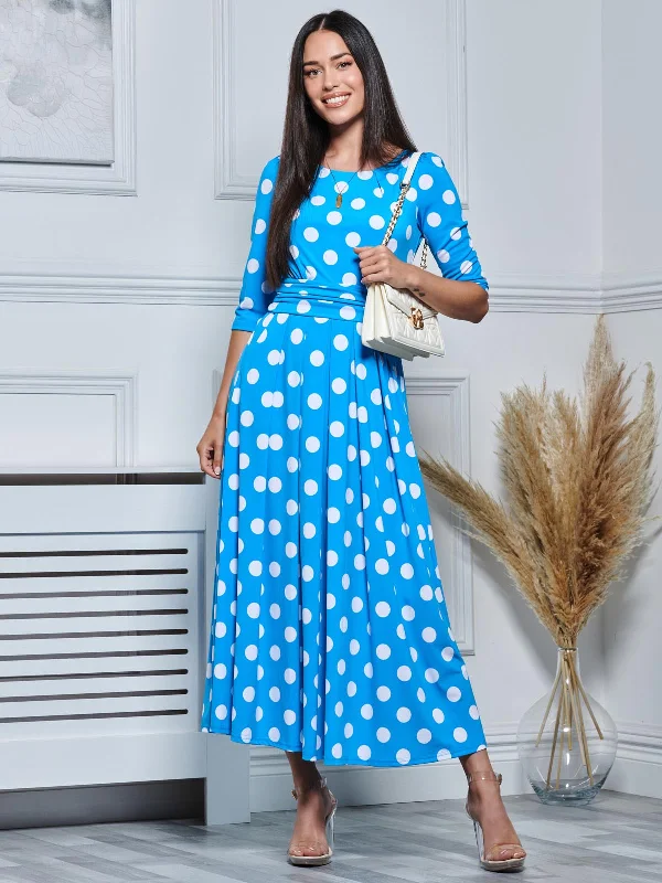 Jolie Moi Deasia Polka Dot Print Maxi Dress, Blue Polka Casual Women's Loose - fitting Jolie Moi Deasia Polka Dot Print Maxi Dress, Blue Polka Casual Women's Loose - fitting