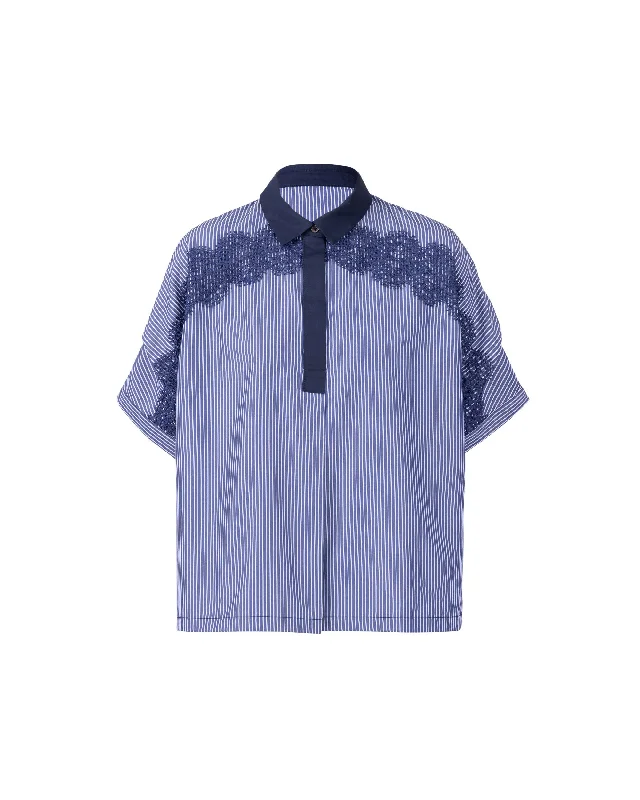 Lace Trim Shoulder Poplin Blouse Athletic Women's 
