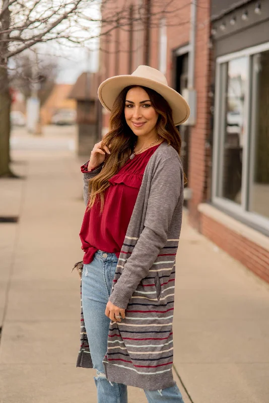 Multi Color Striped Bottom Tunic Cardigan Tough Women's Military - inspired