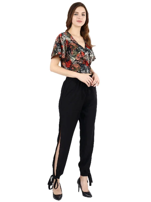 Black Leaf Printed Wrap Around Top Dapper Women's 1920S
