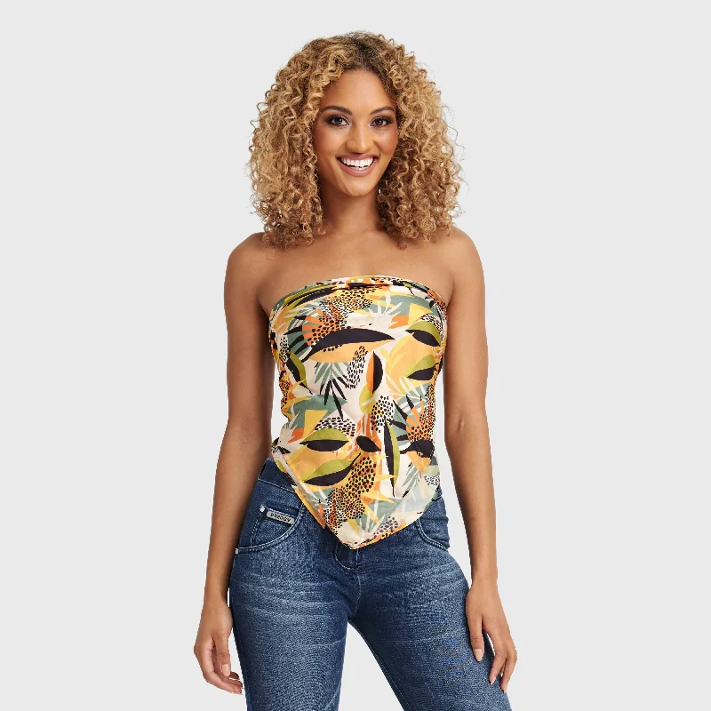 Multi-Way Scarf Top - Floral Orange Hip Women's Retro