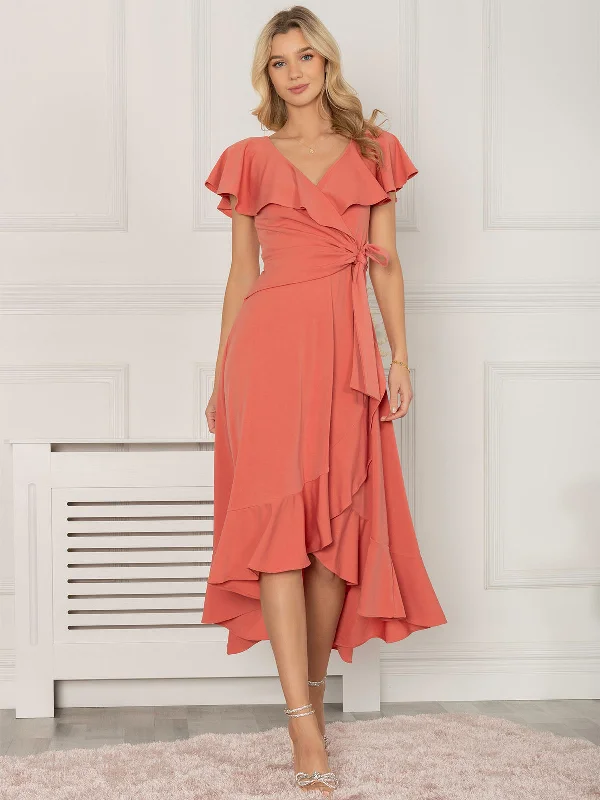 Jolie Moi Alleigh Frill Maxi Dress, Rusty Red Artistic Women's Avant - 