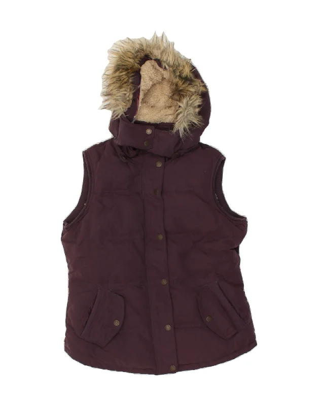 FAT FACE Womens Hooded Padded Gilet UK 14 Large  Purple Cotton Cozy Women's Sherpa - lined