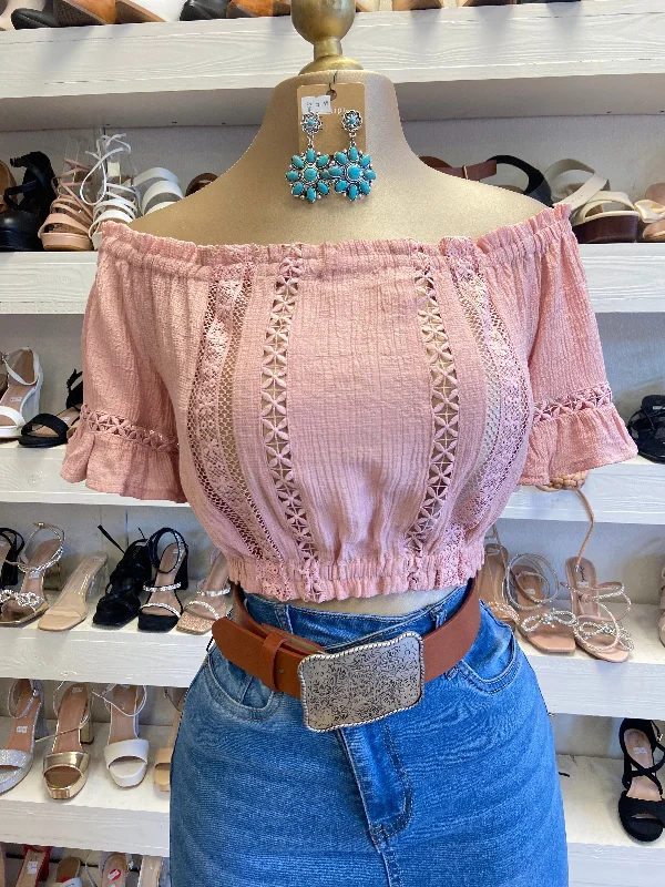Pink Mauve Lace Detail Top Disco