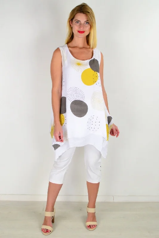 Mustard Circle Sleeveless Tunic Top Laid - back Women's Style