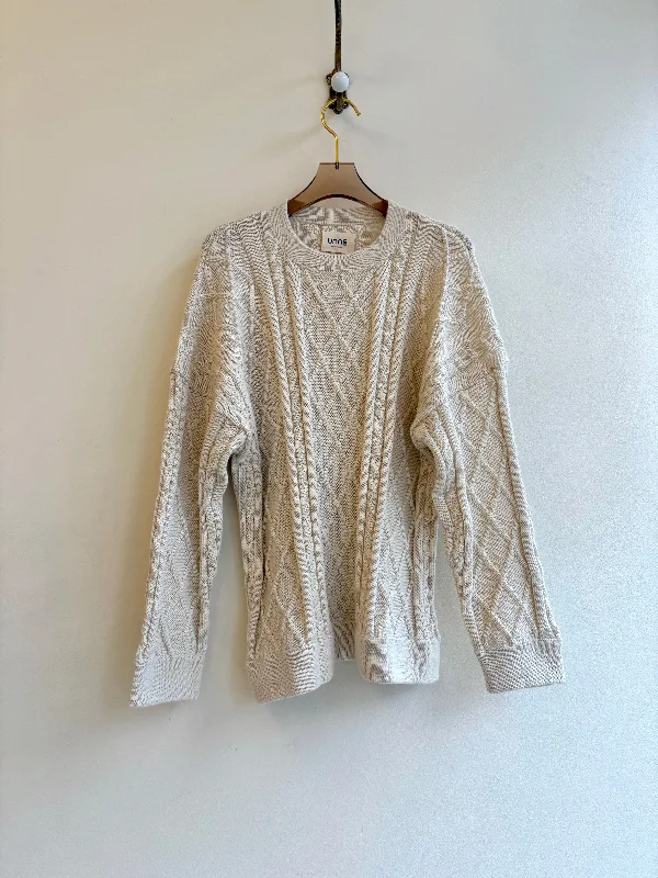 Oversized Antique White Alpaca Cable Knit Sweater (Unisex) Earthy Women's Hemp - based Oversized Antique White Alpaca Cable Knit Sweater (Unisex) Earthy Women's Hemp - based