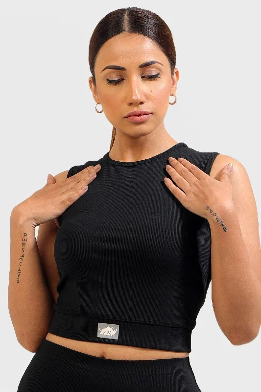 VELOCITY RIBBED CROP TOP (JET BLACK) Hip Women's Urban