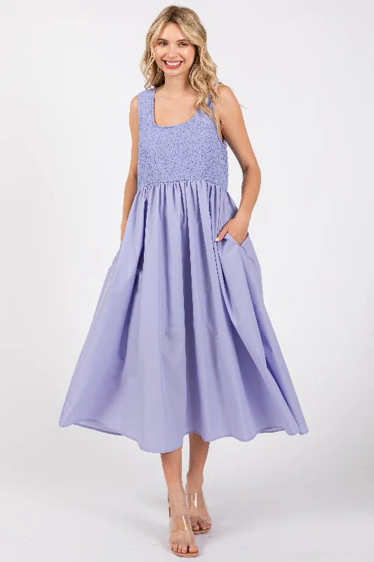 Periwinkle Textured Scoop Neck Sleeveless Midi Dress Cozy Women's Sherpa - lined