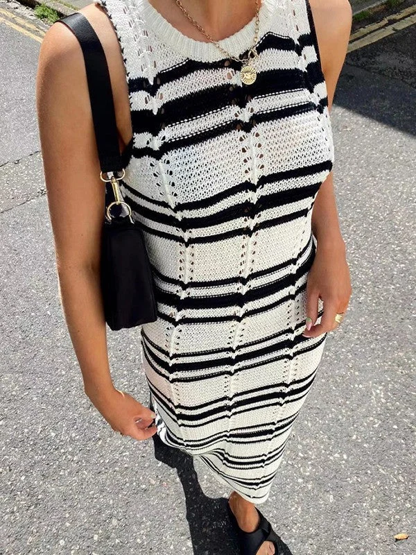 Sleeveless Striped Knit Maxi Dress Refined Women's Velvet