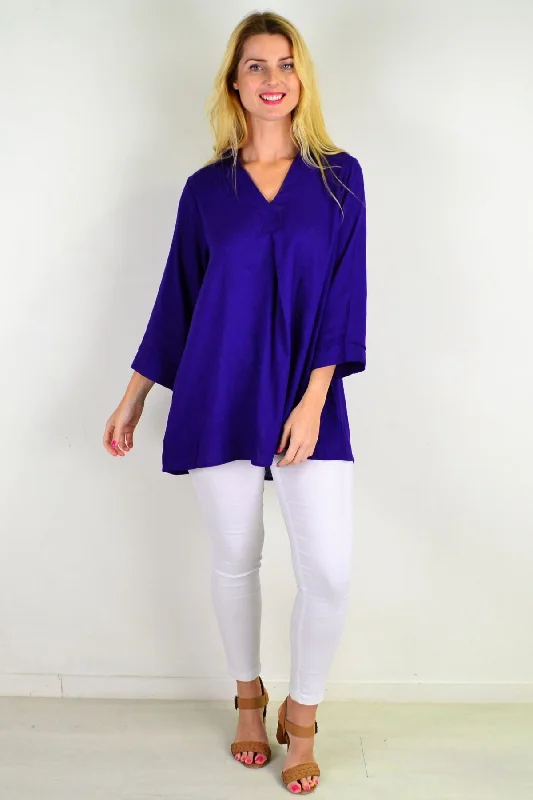 Purple Pocket Linen Cotton Tunic Top Earthy Women's 