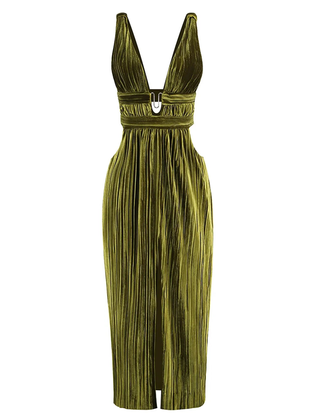 A&A Luxe Elegant Luxury Sleeveless  Plunge V-Neck Pleated Maxi Dress Artistic Women's Avant - 