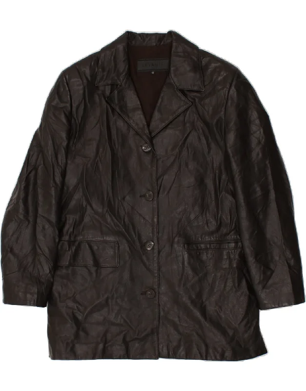 VINTAGE Womens Leather Coat IT 42 Medium Brown Leather European