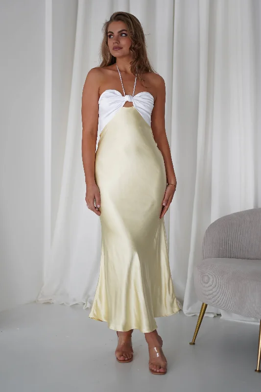 Isla Halterneck Maxi Dress | Yellow/White Cool Women's Skate
