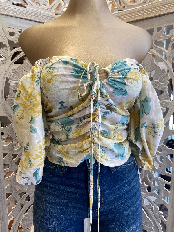 Turquoise Scoop Back Floral Blouse Polished Women's Silk
