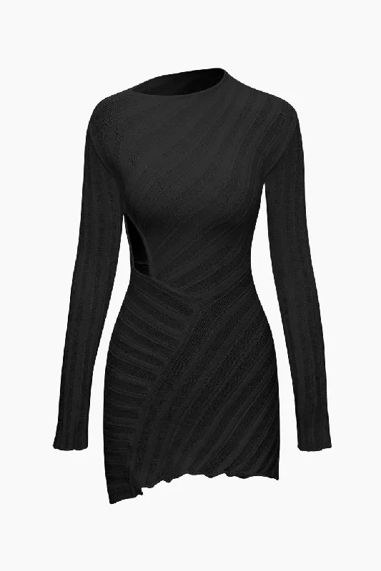 A&A Asymmetric Cut Out Long Sleeve Knitted Mini BodyconDress Street
