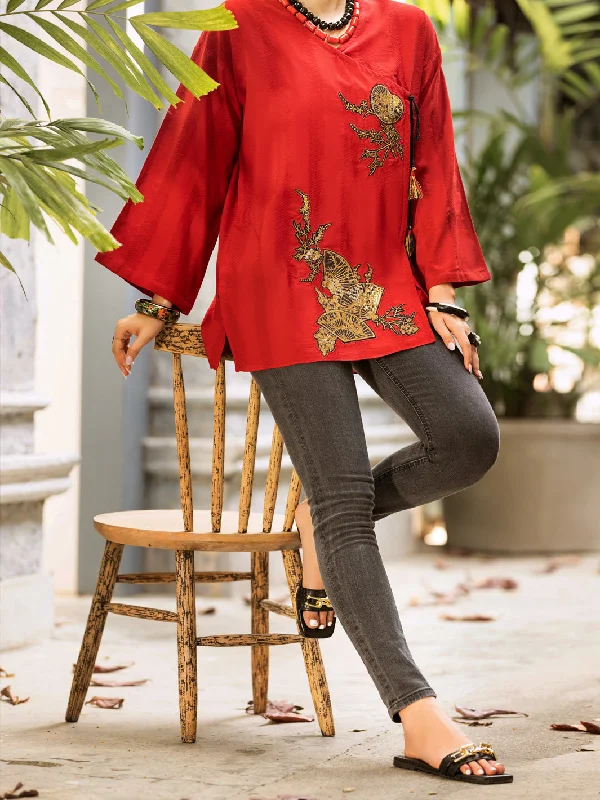 Red Jacquard Tunic - AL-LK-894 Traditional Women's 