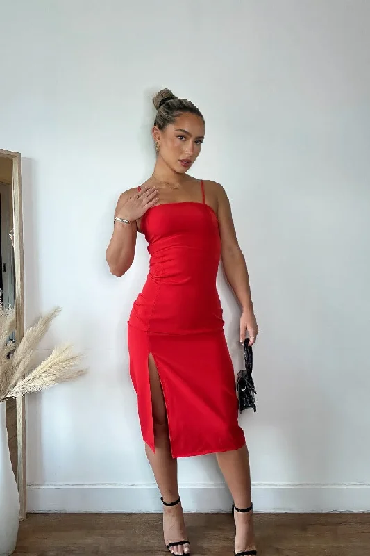 ONLY SLIM SLIT DRESS IN RED Earthy Women's Hemp - based