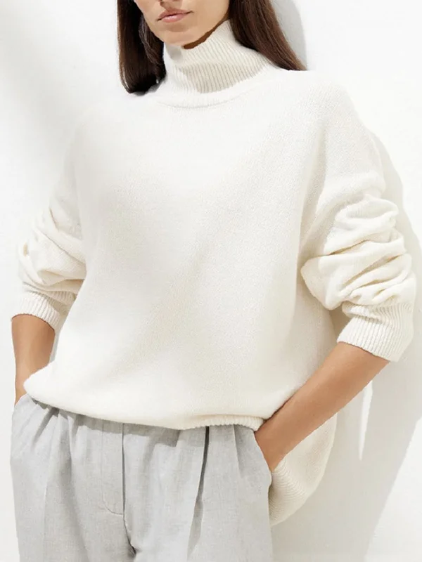 Ribbed Detail Turtleneck Dropped Shoulder Sweater Youthful Women's Anime - inspired