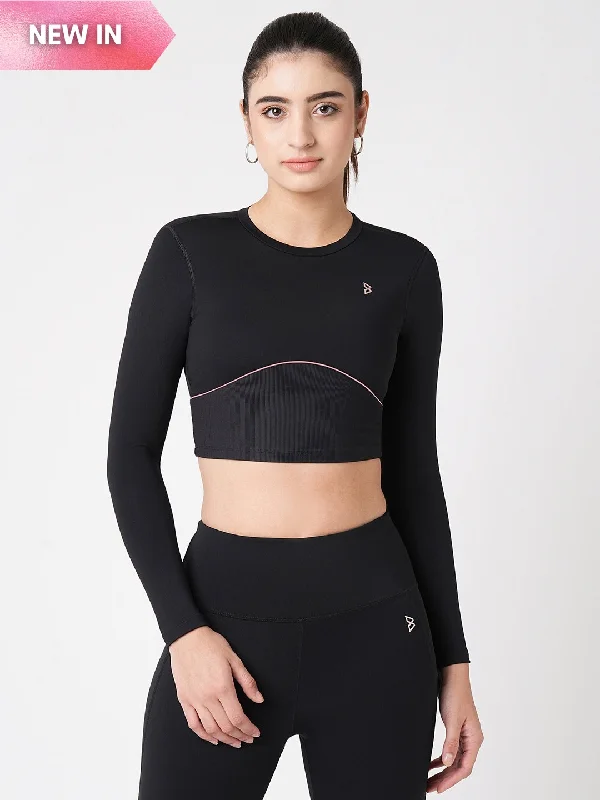 Black & Purple Endurance Full Sleeve Crop Top Youthful Women's Anime - inspired
