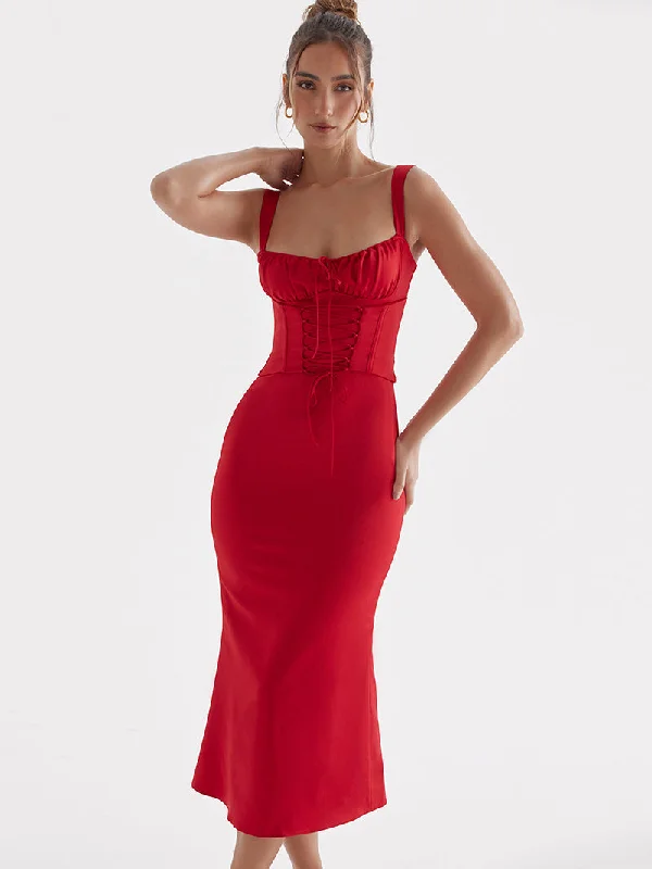 Vivian Spaghetti Strap Backless Midi Dress Geometric