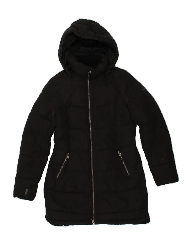 O'NEILL Womens Hooded Padded Coat UK 14 Medium Black Polyester Earthy Women's Hemp - based