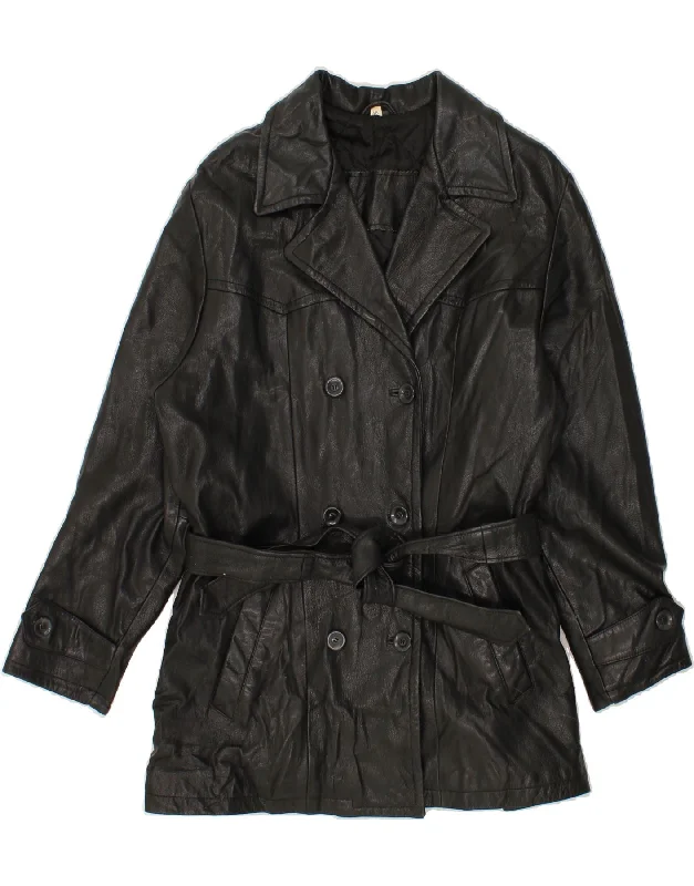 VINTAGE Womens Leather Coat IT 48 XL Black Leather Scandinavian