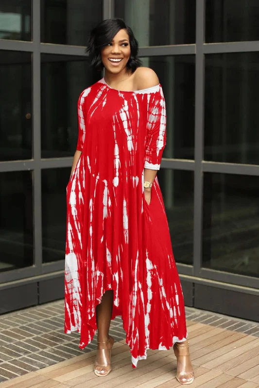 Tie-dyed Drop Shoulder Dress Hip Women's Urban