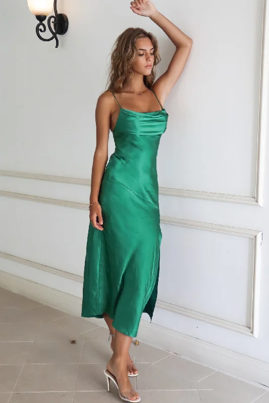 Celine Satin Midi - Bright Green Practical Women's Quick - dry