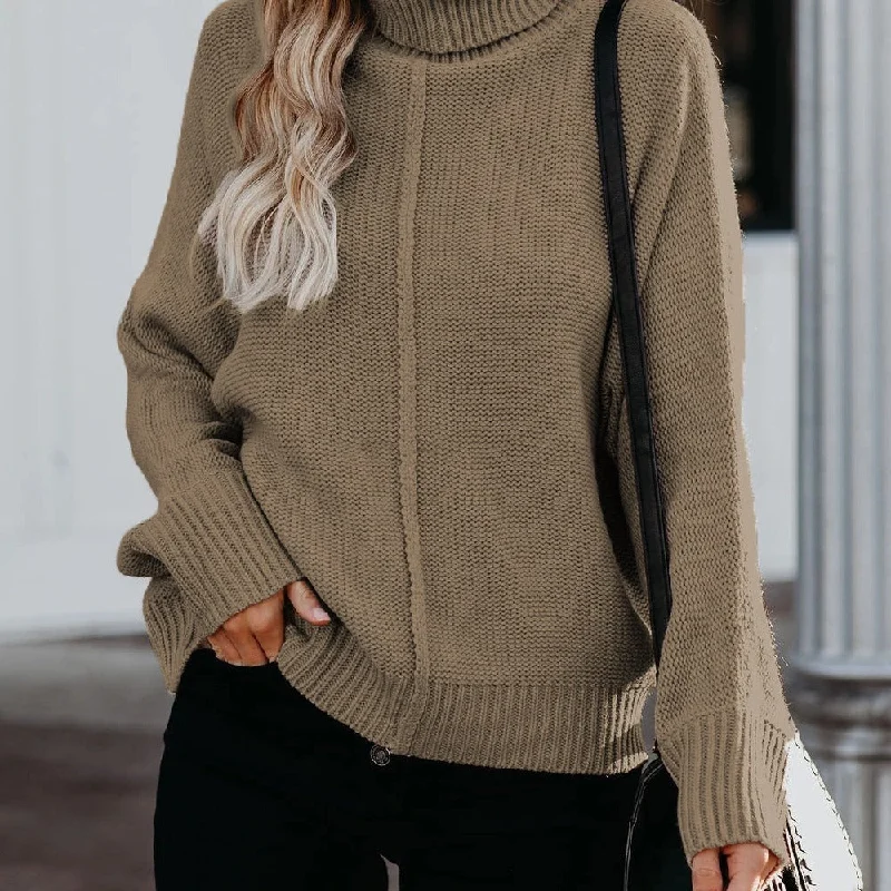 High Neck Solid Color Loose Knit Sweater Wholesale Womens Tops Luxurious Women's High -  end