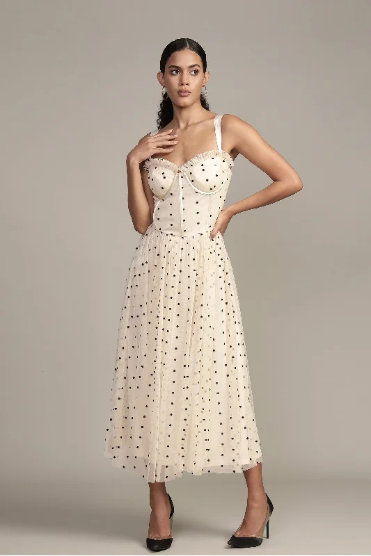 Dane Polka Dot Corset Midi Dress Cool Women's Distressed